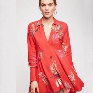Free People Field of Butterflies Print Hi-Lo Tunic Red Size Small